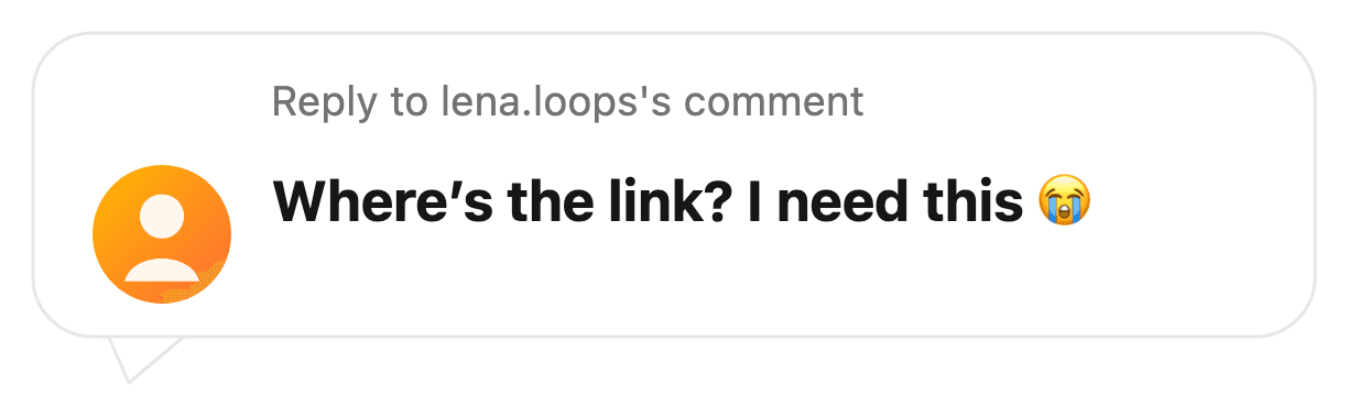 Fictional reply sticker generated with this tool asking where the link is